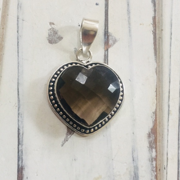 Stamped 925 smokey quartz heart pendant - Picture 2 of 4